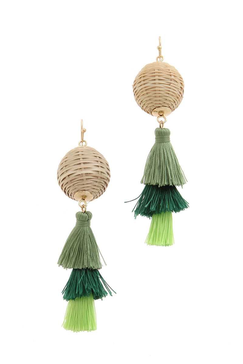 Reed ball and thread earrings