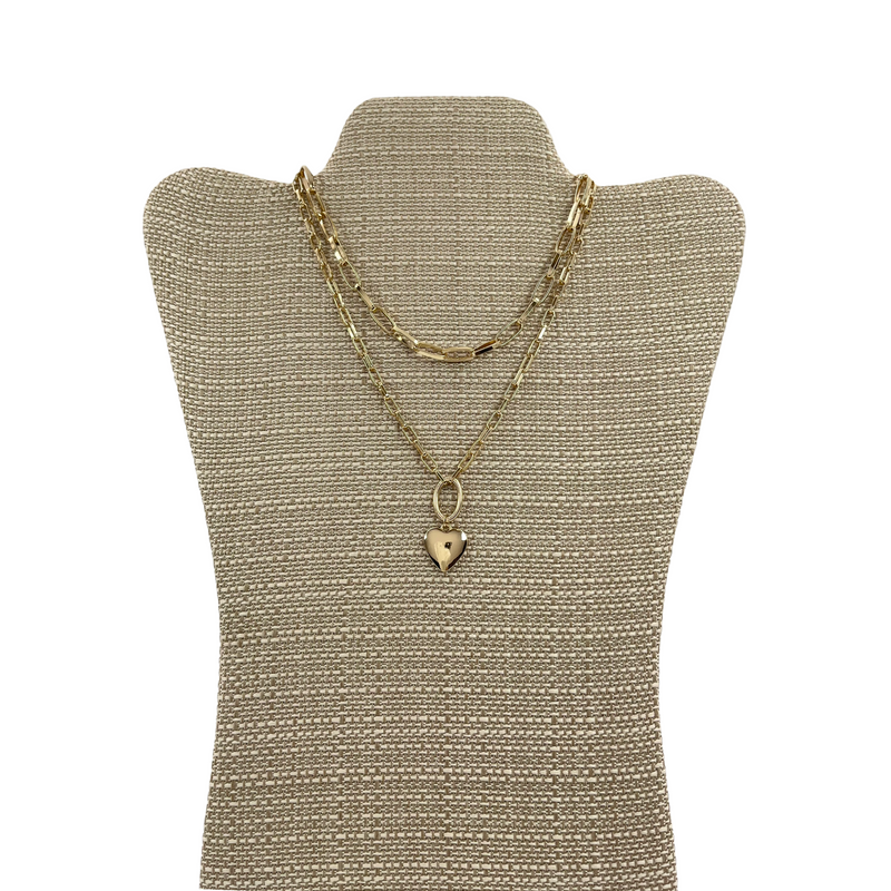 Gold metal double necklace with heart pendant