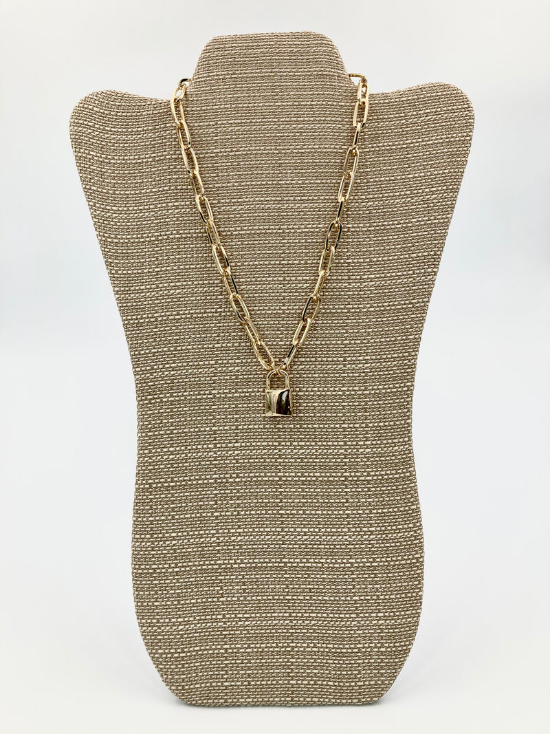 Golden necklace with padlock pendant