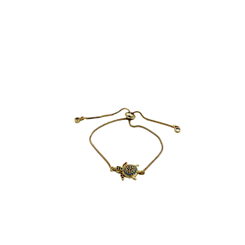 Pulsera ajustable de tortuga en pedrería